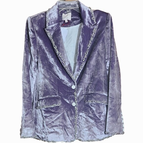 Cinq a Sept sz4 Rhinestone Crystal VELVET Blazer Lilac Purple Metallic